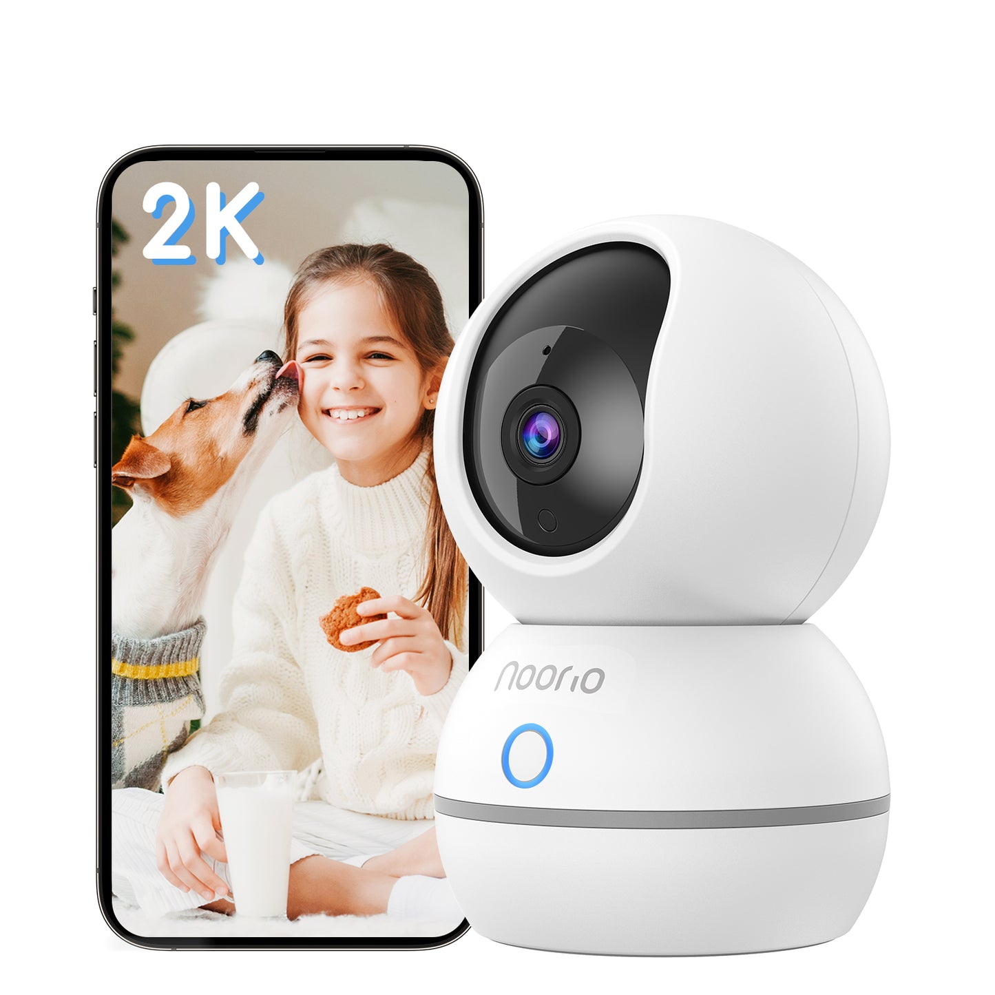Noorio CS201 Cam:2K Indoor Pet Camera Indoor ,One-Touch Call 360° Pan-Tilt,2.4G WiFi only