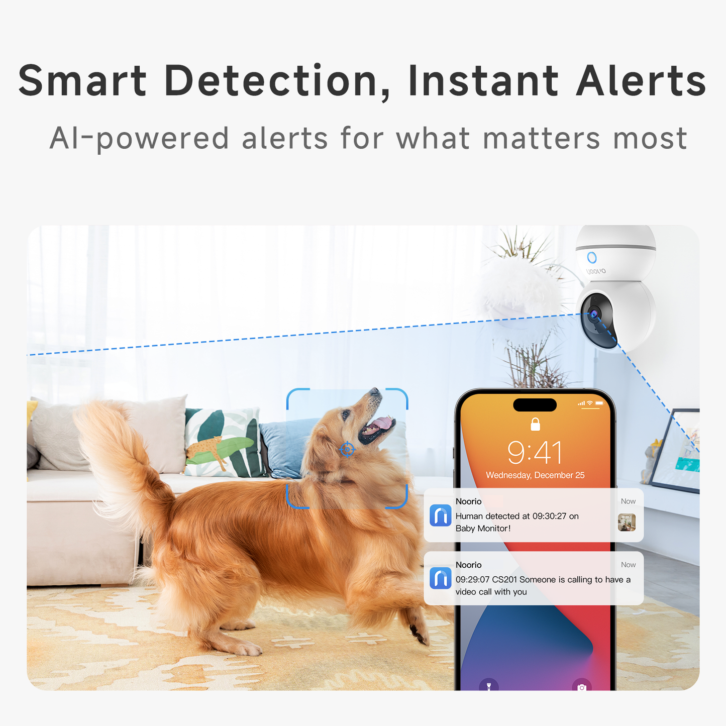 Noorio CS201 Cam:2K Indoor Pet Camera Indoor ,One-Touch Call 360° Pan-Tilt,2.4G WiFi only