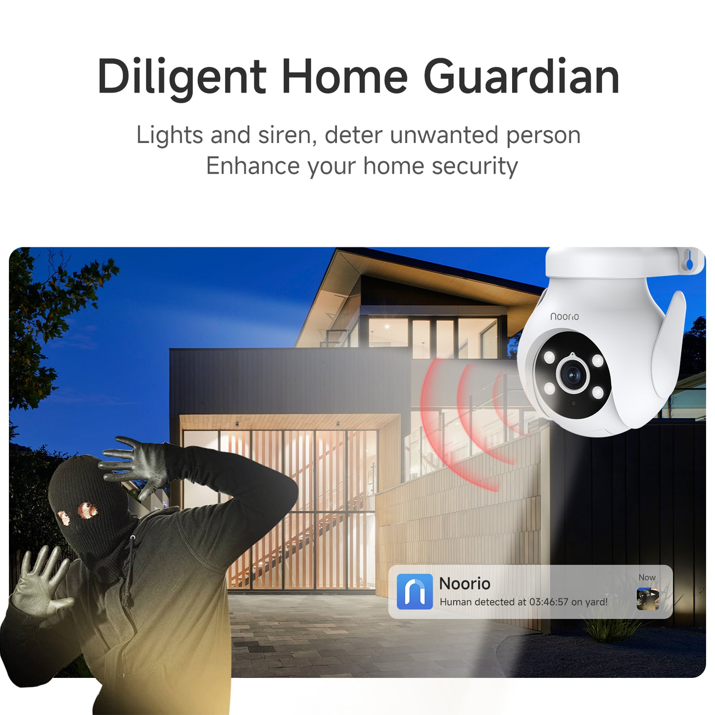 Noorio 2K Security Camera Outdoor 360° Pan/Tilt, Two Way Talk Wired Outdoor Camera for Home Surveillance, 24/7 Recording, Color Night Vision, Cloud & SD Card Storage, Compatible with Alexa, 2.4G WiFi