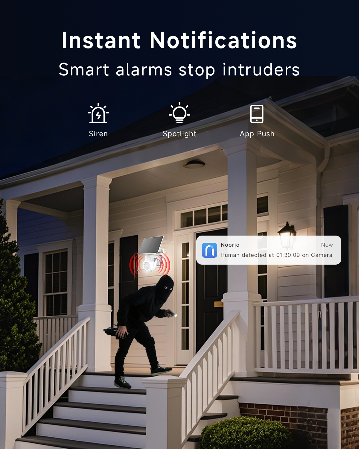 Noorio Solar Security Camera Wireless Outdoor System:2K/4MP , 360° PTZ, 2-Way Talk, 2.4G WiFi only
