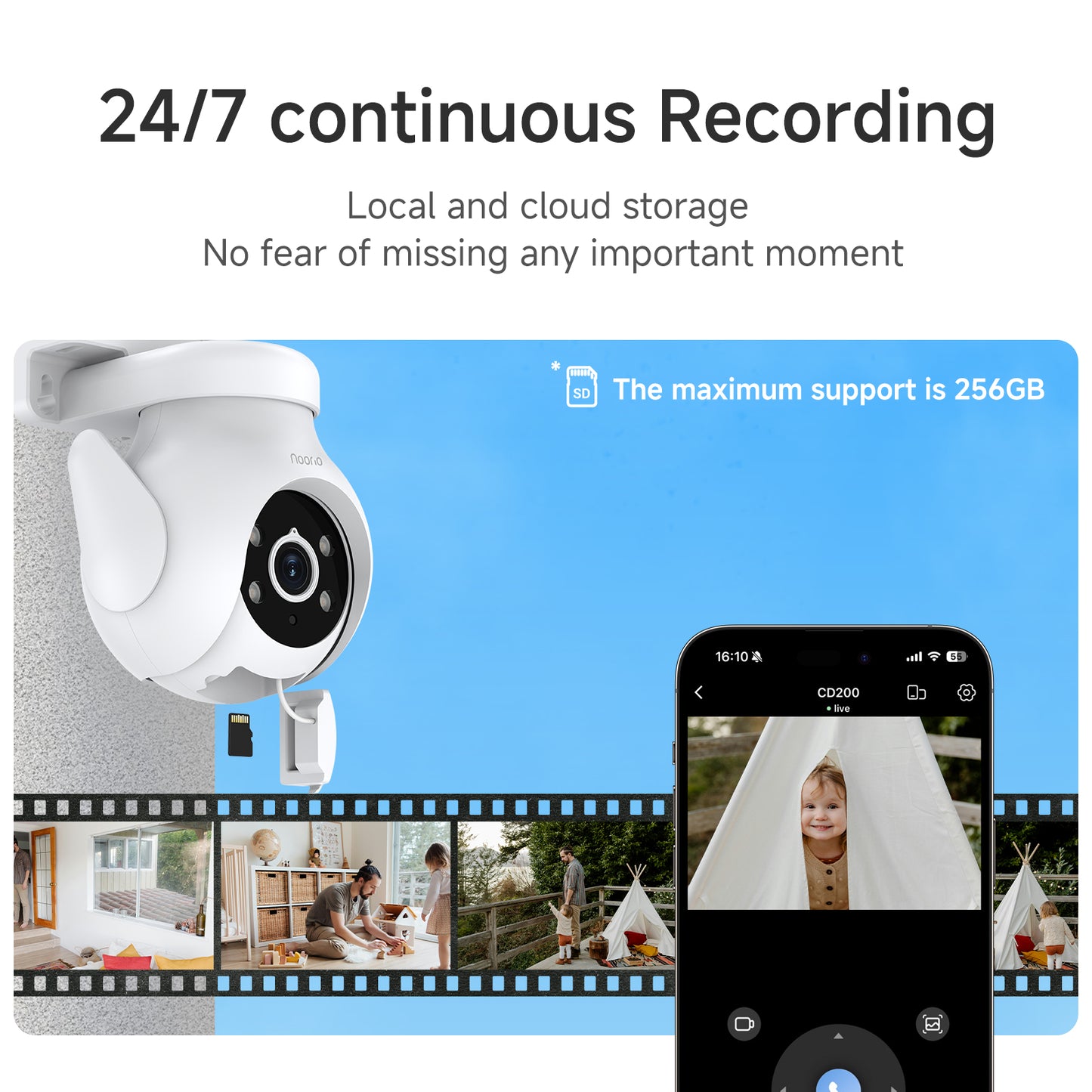 Noorio 2K Security Camera Outdoor 360° Pan/Tilt, Two Way Talk Wired Outdoor Camera for Home Surveillance, 24/7 Recording, Color Night Vision, Cloud & SD Card Storage, Compatible with Alexa, 2.4G WiFi