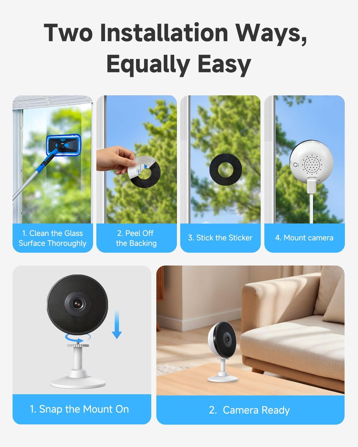 Noorio 2K Window Camera, 5G/2.4GHz Window Cameras for Home Security，2Pack