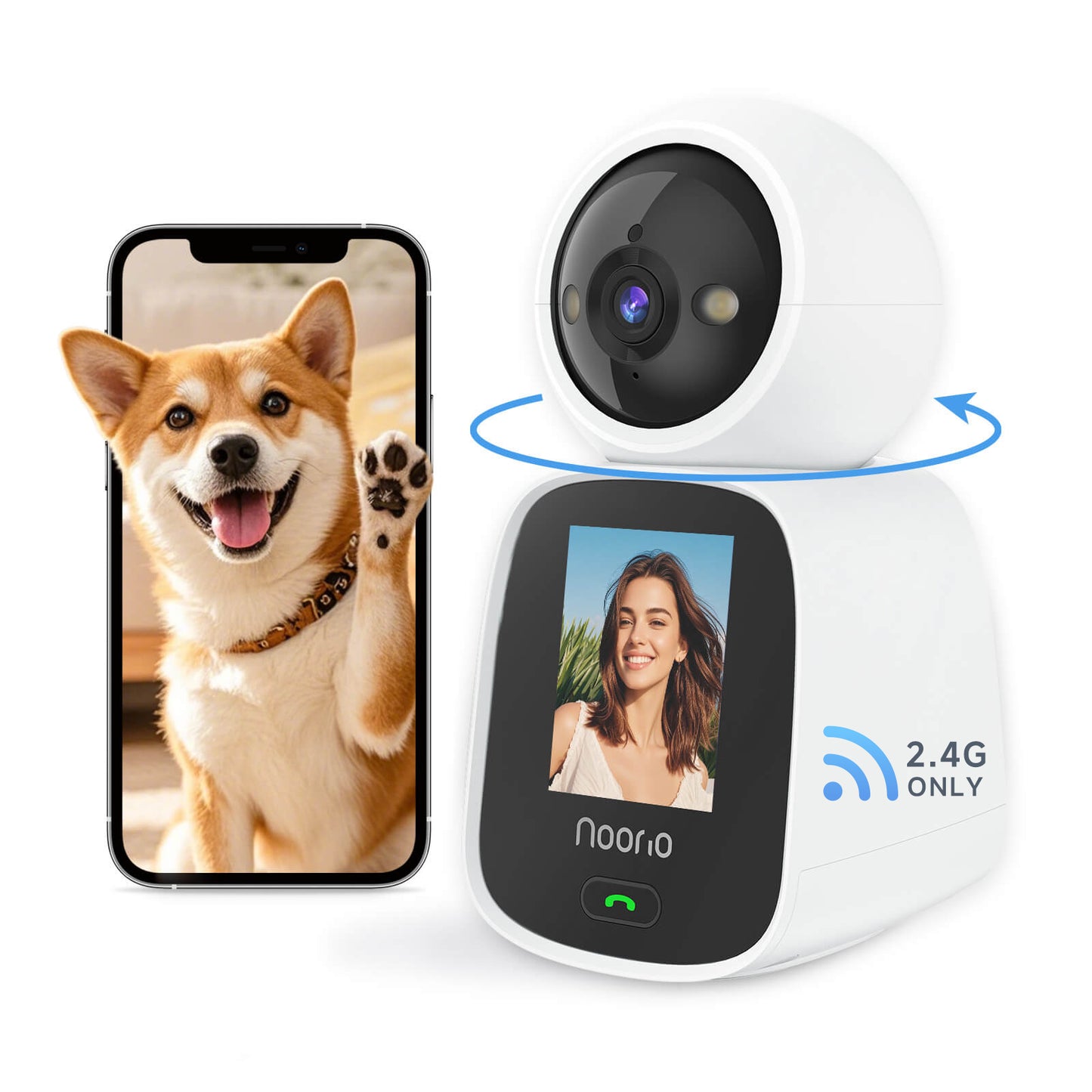 Noorio CL200 2K Indoor Camera 2-Way Video Calling, 360° Motion Detection Cameras for Home Security