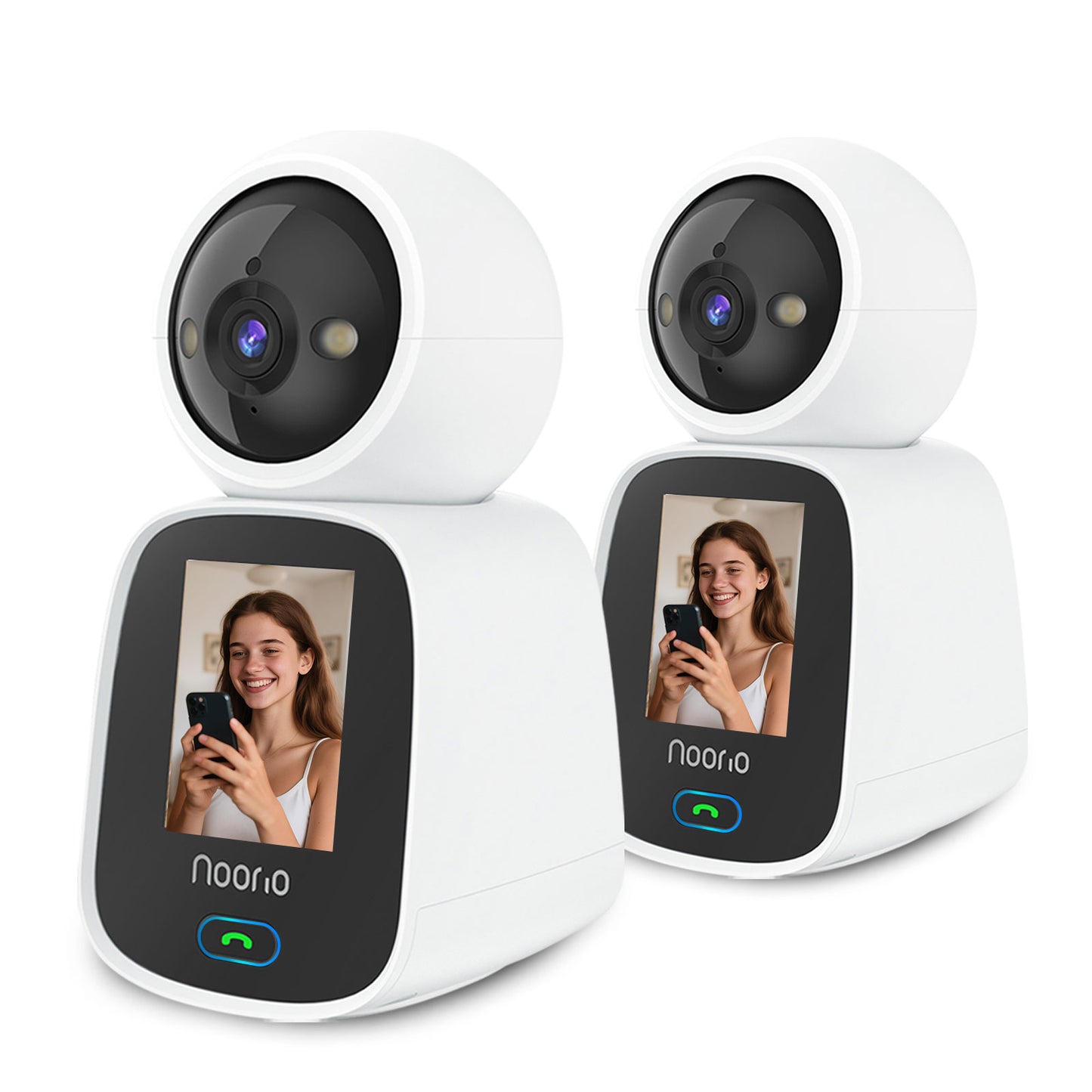 Noorio 5G Two Way Video Calling Camera, One Click Call 2K Pet Camera with Phone App, 360° PTZ Dog Cam with Speaker, Color Night Vision, 2.4 Inch Screen, CL200-5G，2-pack