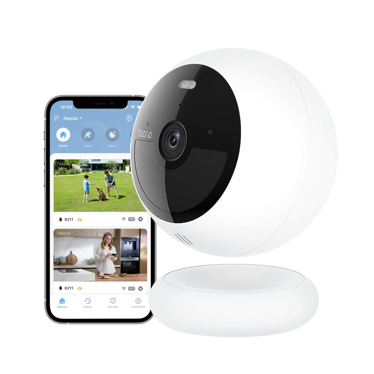 Noorio B211 Cam: Quick Setup, AI Recognition, 2K+ HD, Night Vision, Alexa-Compatible, 16GB No Monthly Fee