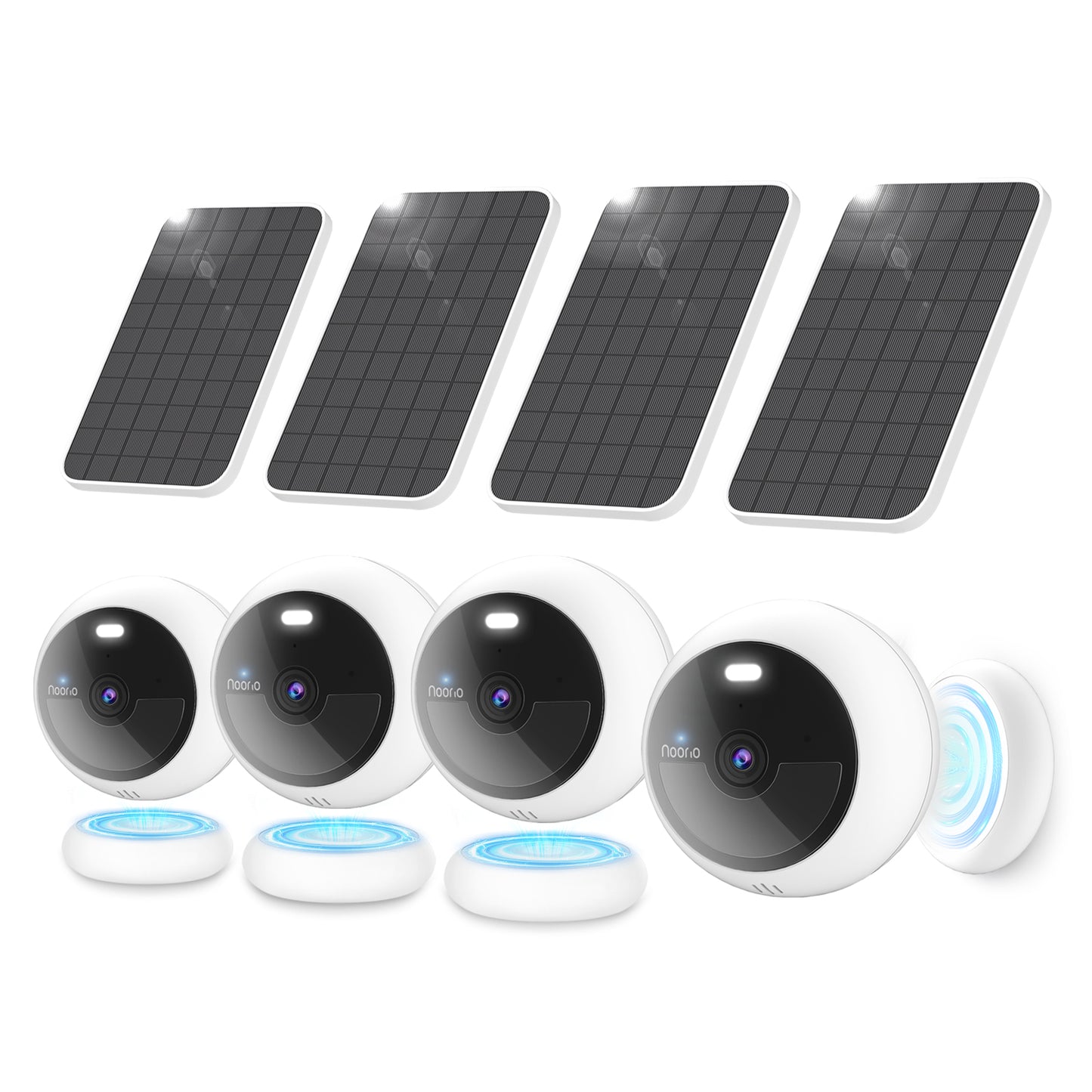 Noorio Solar Security Cameras Wireless Outdoor, 4-Pack 1080P Battery Powered Magnetic Outdoor Camera with AI Motion Detection