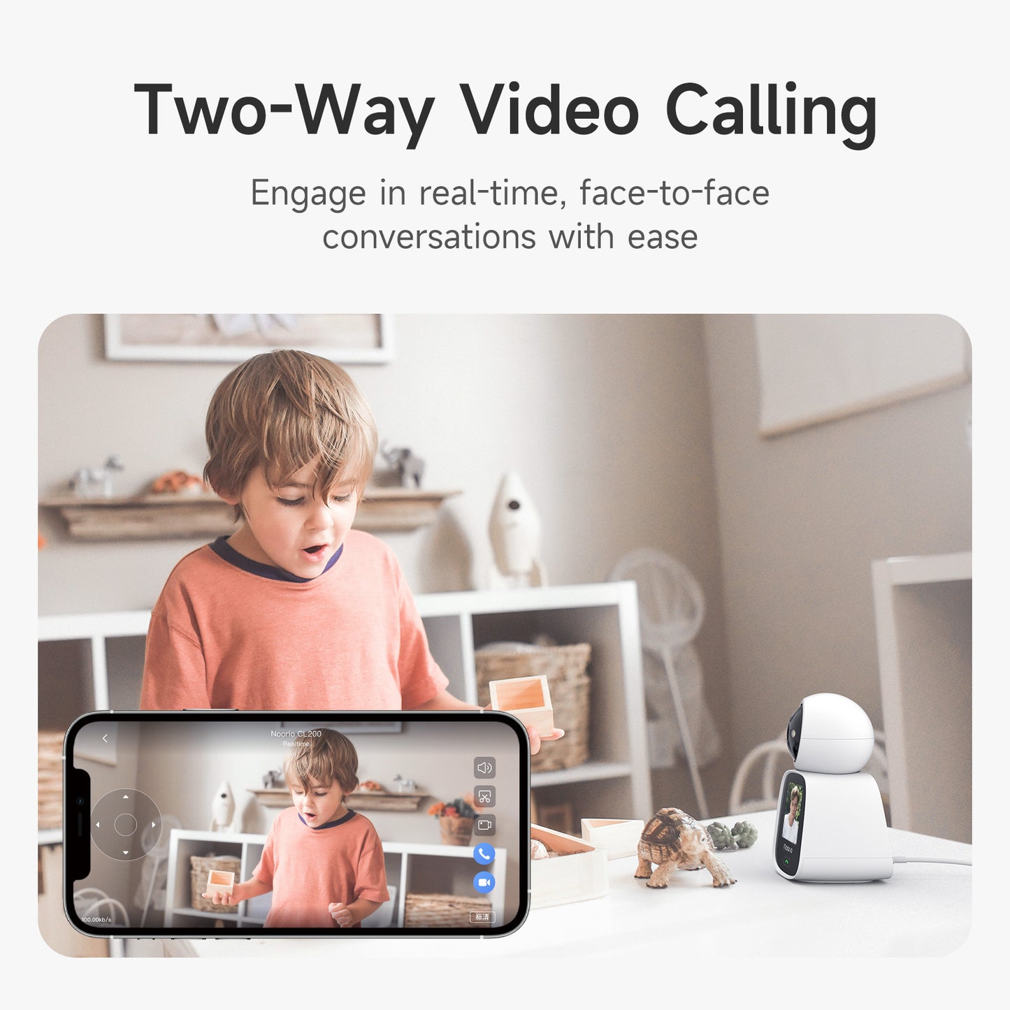 Noorio CL200 2K Indoor Camera 2-Way Video Calling, 360° Motion Detection Cameras for Home Security